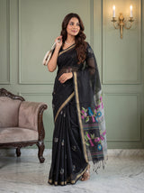 MIMOSA Black Bhagalpuri Cotton Saree — pose 9 styling detail