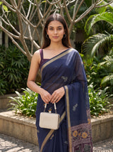 MIMOSA Navy Bhagalpuri Cotton Saree — pose 10 styling detail