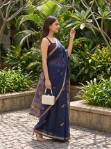 MIMOSA Navy Bhagalpuri Cotton Saree — pose 3 styling detail