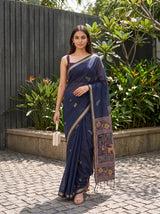 MIMOSA Navy Bhagalpuri Cotton Saree — pose 6 styling detail