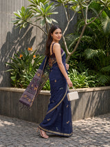 MIMOSA Navy Bhagalpuri Cotton Saree — pose 9 styling detail