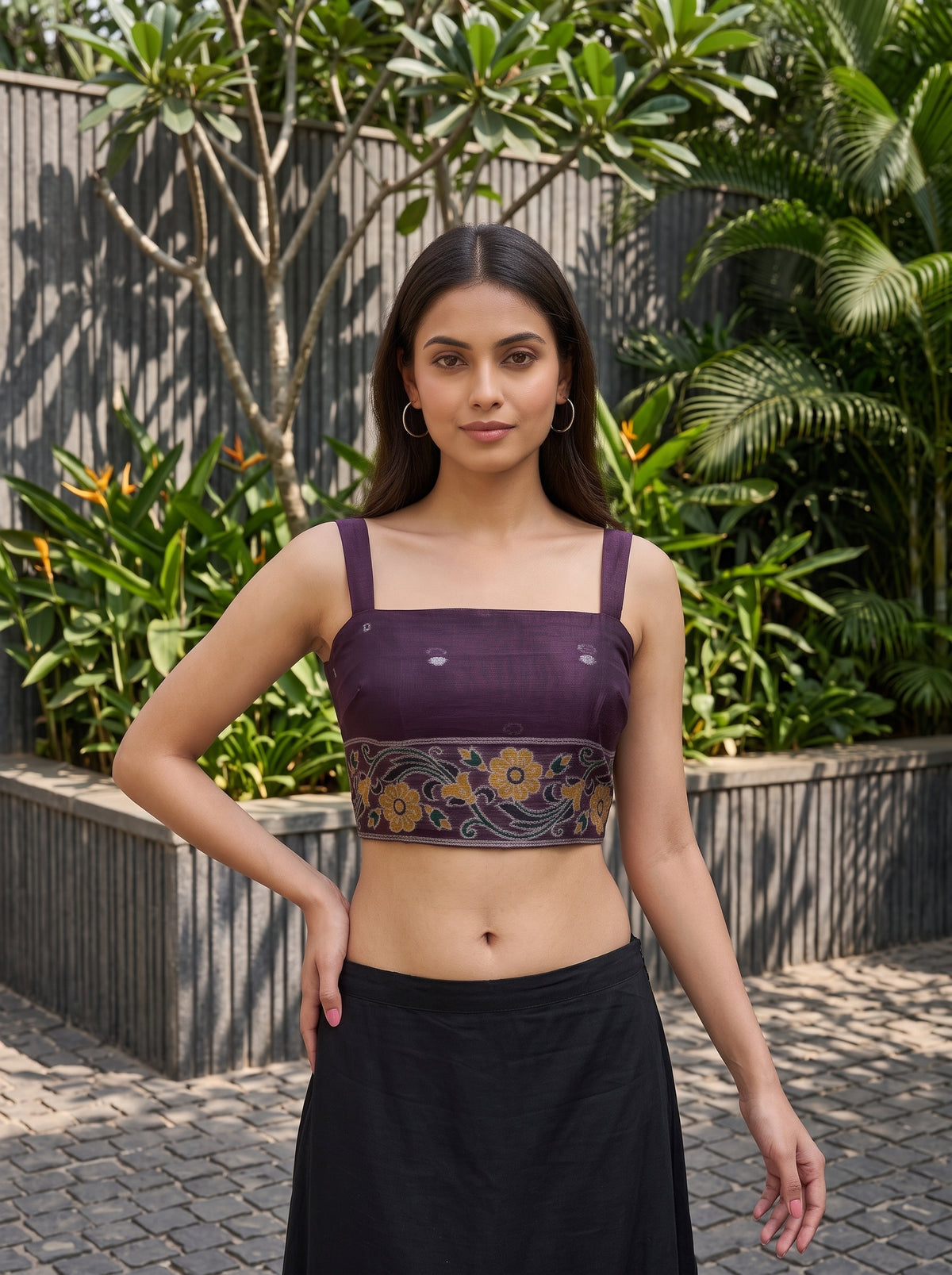 MIMOSA Navy Bhagalpuri Cotton Saree — blouse close-up