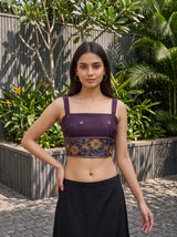 MIMOSA Navy Bhagalpuri Cotton Saree — blouse close-up