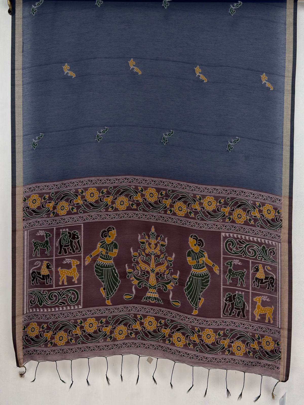MIMOSA Navy Bhagalpuri Cotton Saree — pallu and zari work detail