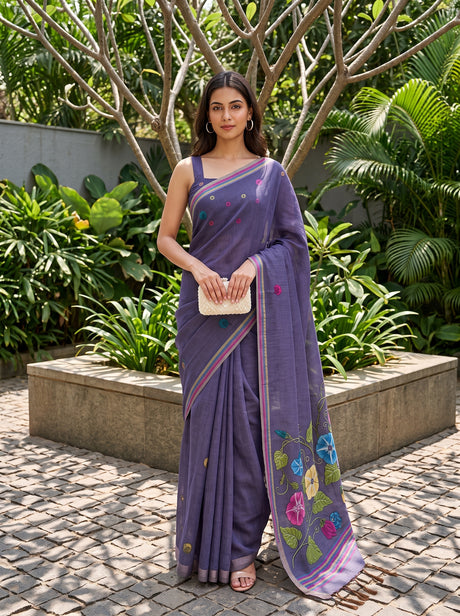 MIMOSA Jamun Bhagalpuri Cotton linen Saree — AI Model lifestyle pose