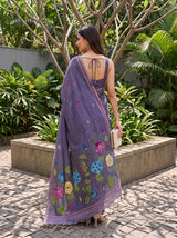 MIMOSA Jamun Bhagalpuri Cotton linen Saree — saree shot pallu body
