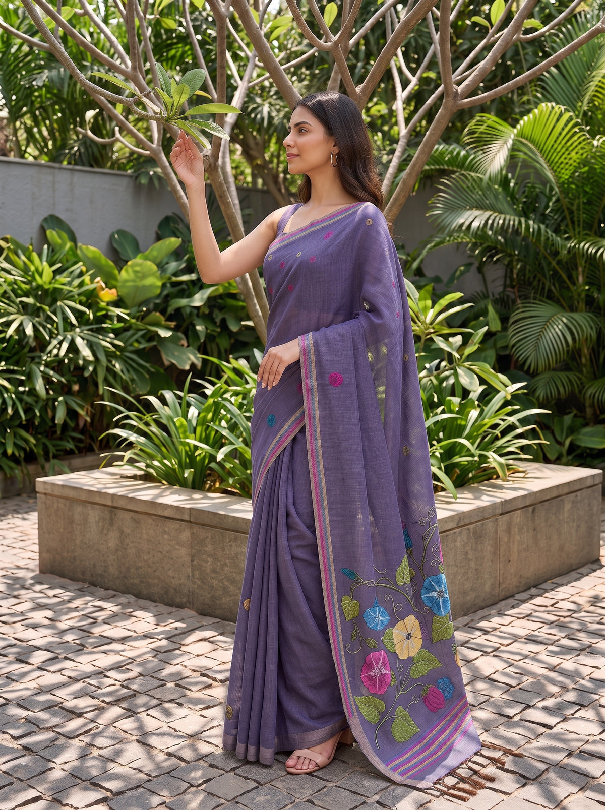 MIMOSA Jamun Bhagalpuri Cotton Saree — pose 3 styling detail
