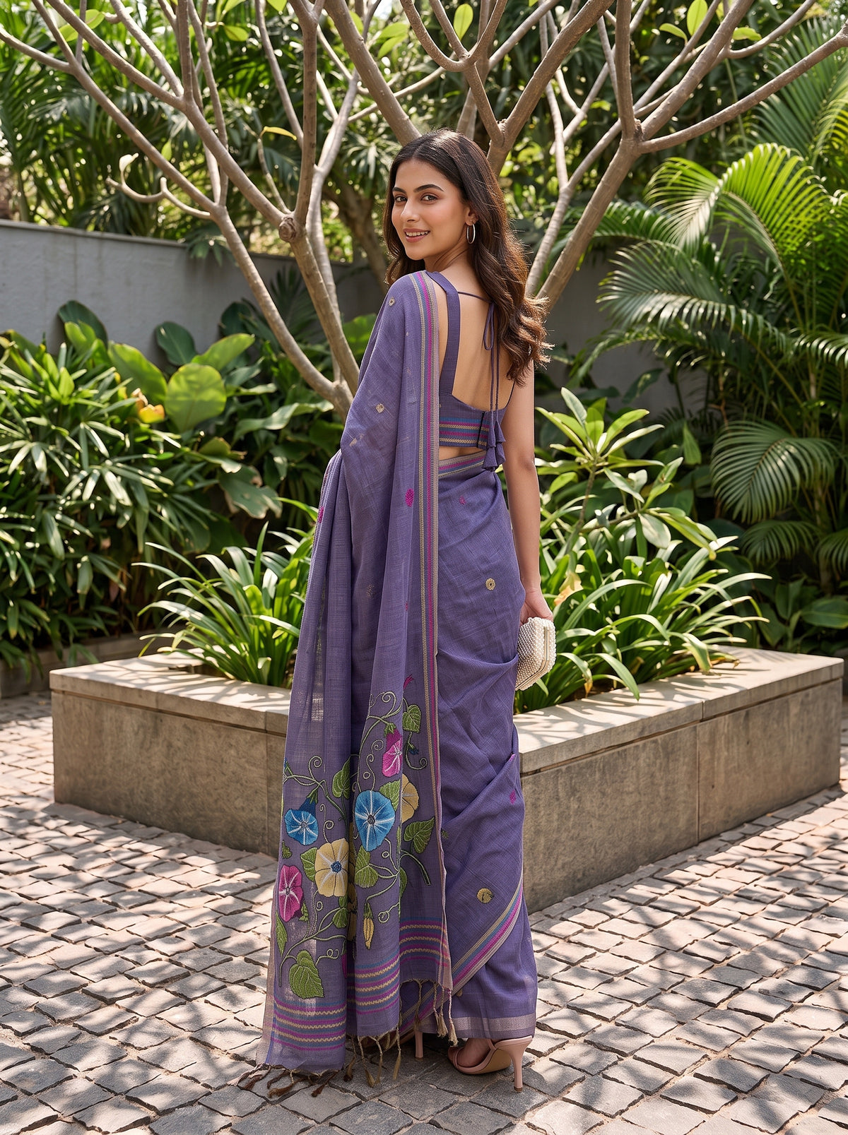 MIMOSA Jamun Bhagalpuri Cotton Saree — pose 7 styling detail