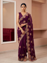 MIMOSA Magenta Banarasi Chiffon Saree — AI model lifestyle pose