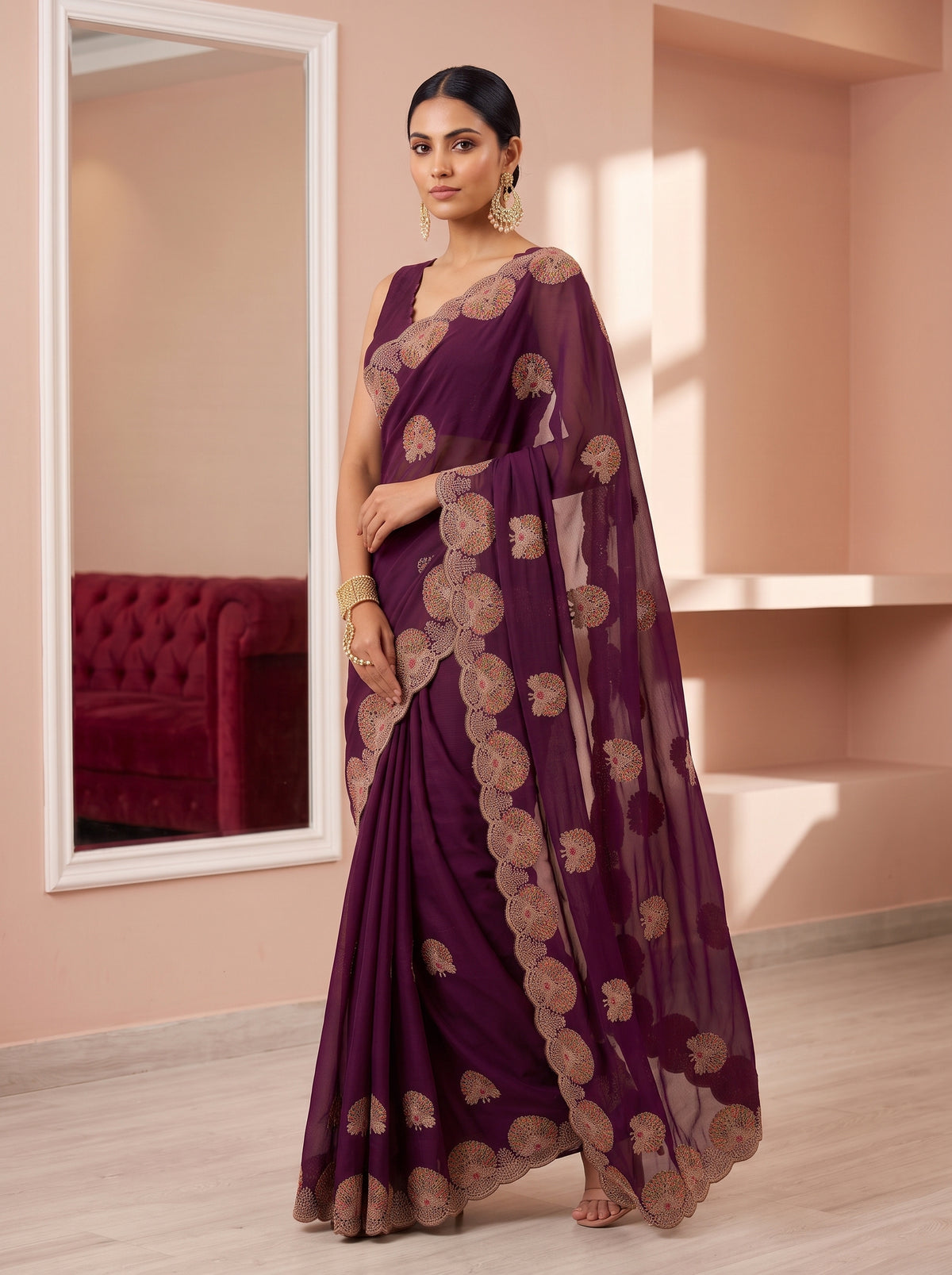 MIMOSA Magenta Banarasi Saree — pose 5 styling detail
