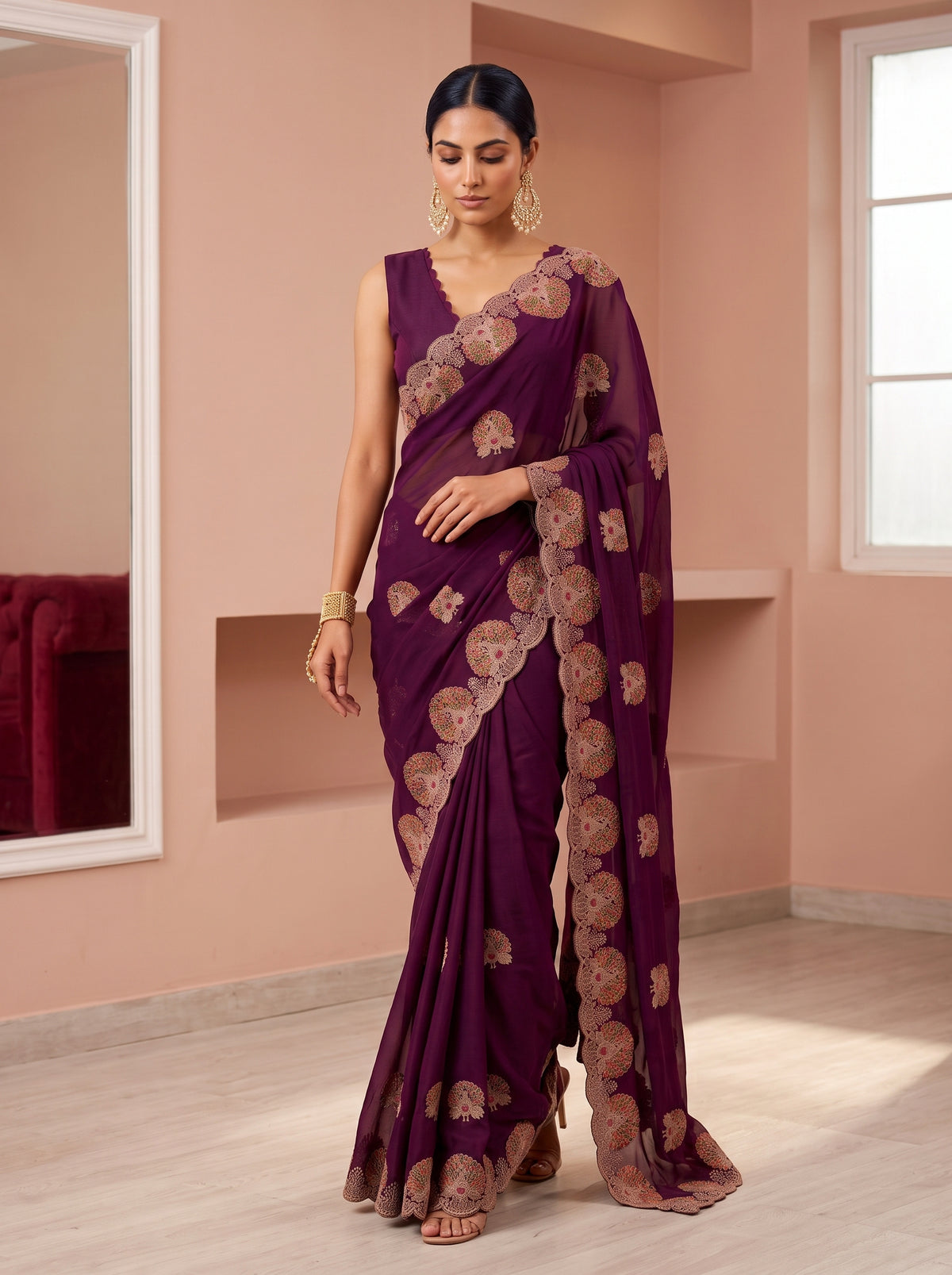 MIMOSA Magenta Banarasi Saree — pose 6 styling detail