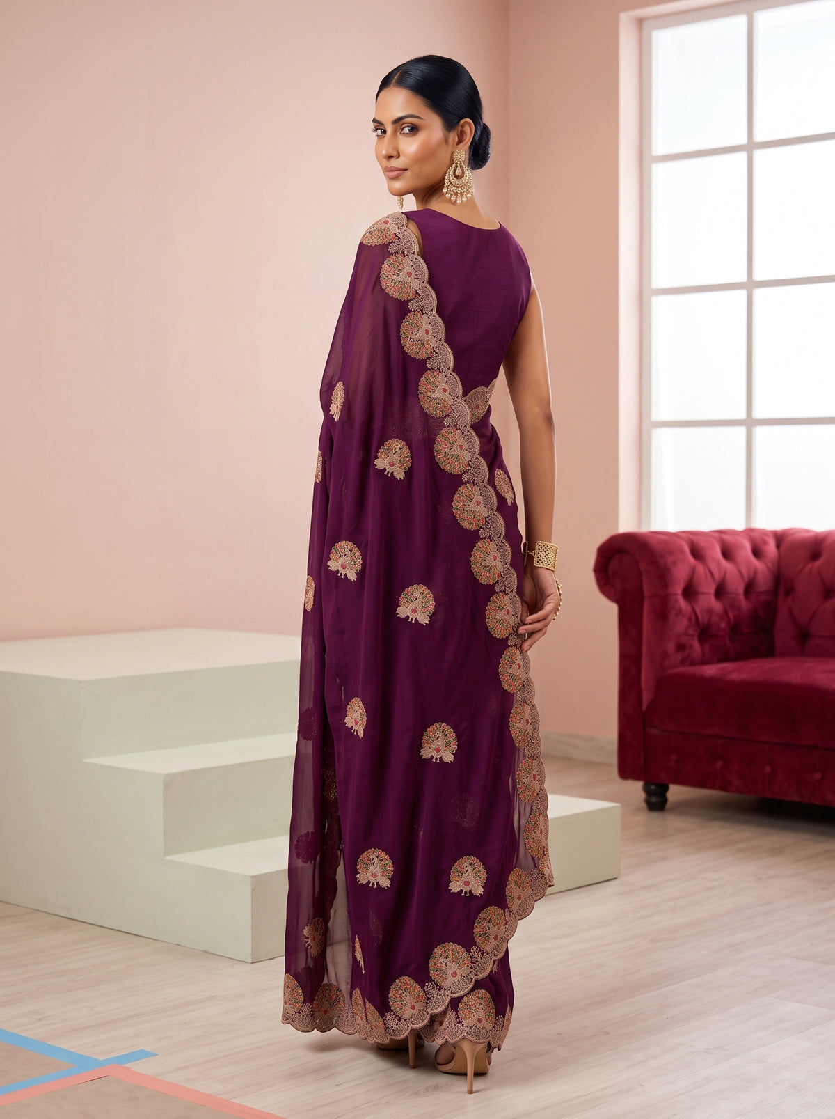 MIMOSA Magenta Banarasi Saree — pose 7 styling detail