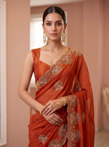 MIMOSA Orange Banarasi Saree — pose 10 styling detail