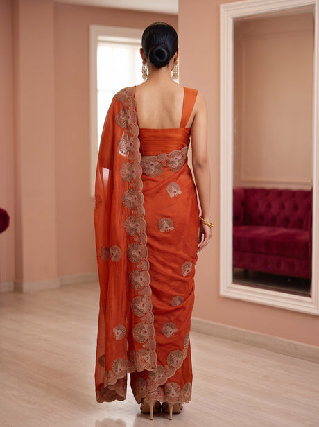 MIMOSA Orange Banarasi Chiffon Saree — Saree shot pallu and body