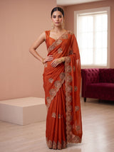 MIMOSA Orange Banarasi Saree — pose 4 styling detail
