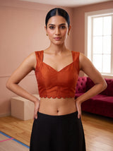 MIMOSA Orange Banarasi Saree — blouse close-up