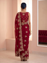 MIMOSA Red Banarasi Chiffon Saree — Saree shot pallu and body