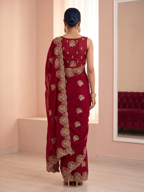 MIMOSA Red Banarasi Chiffon Saree — Saree shot pallu and body