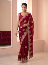 MIMOSA Red Banarasi Saree — pose 6 styling detail