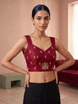 MIMOSA Red Banarasi Saree — blouse close-up