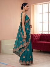 MIMOSA Sapphire Banarasi Saree — pose 3 styling detail