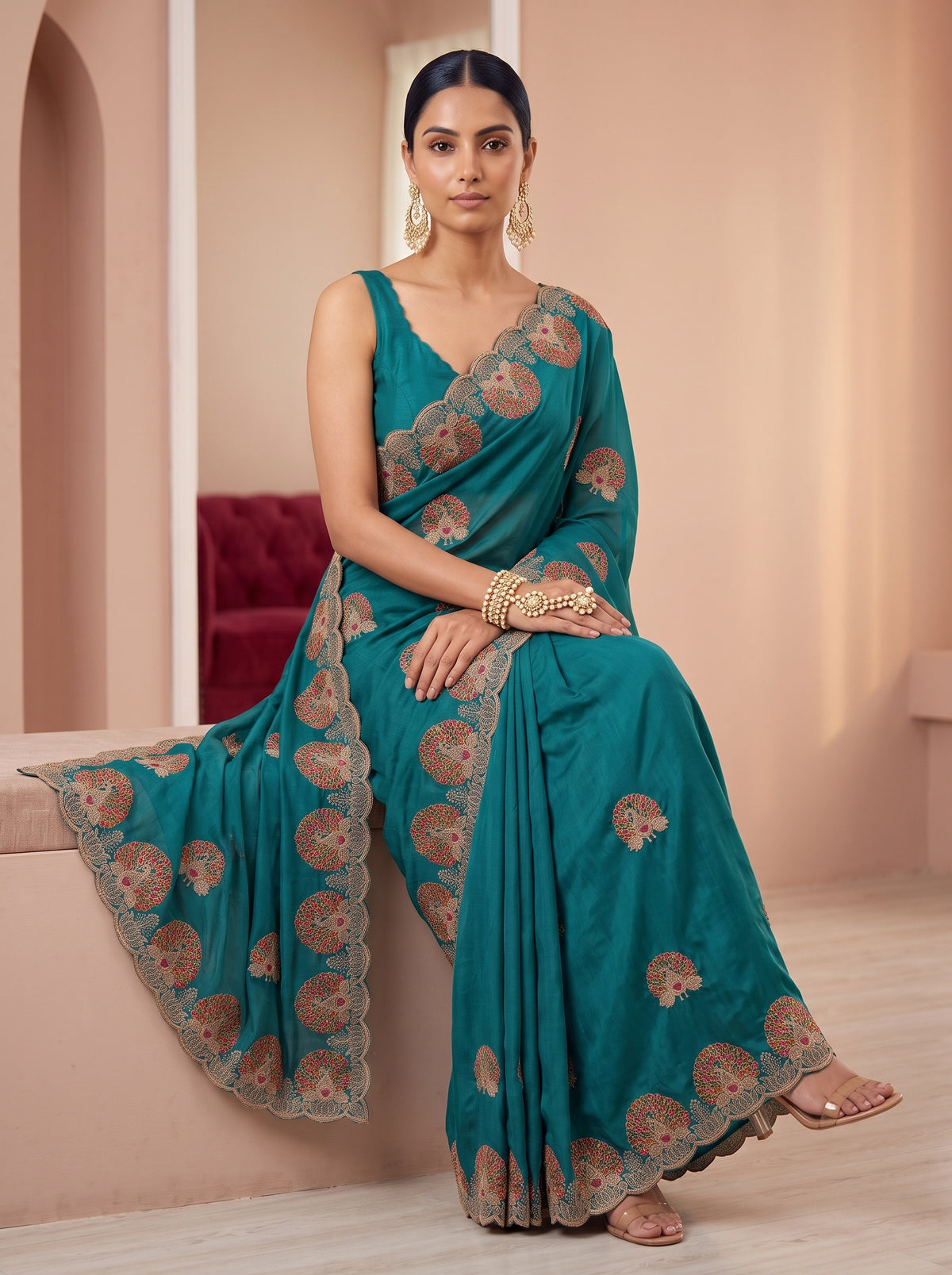 MIMOSA Sapphire Banarasi Saree — pose 8 styling detail