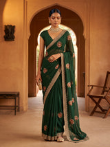 MIMOSA Green Banarasi Chiffon Saree — AI Model lifestyle