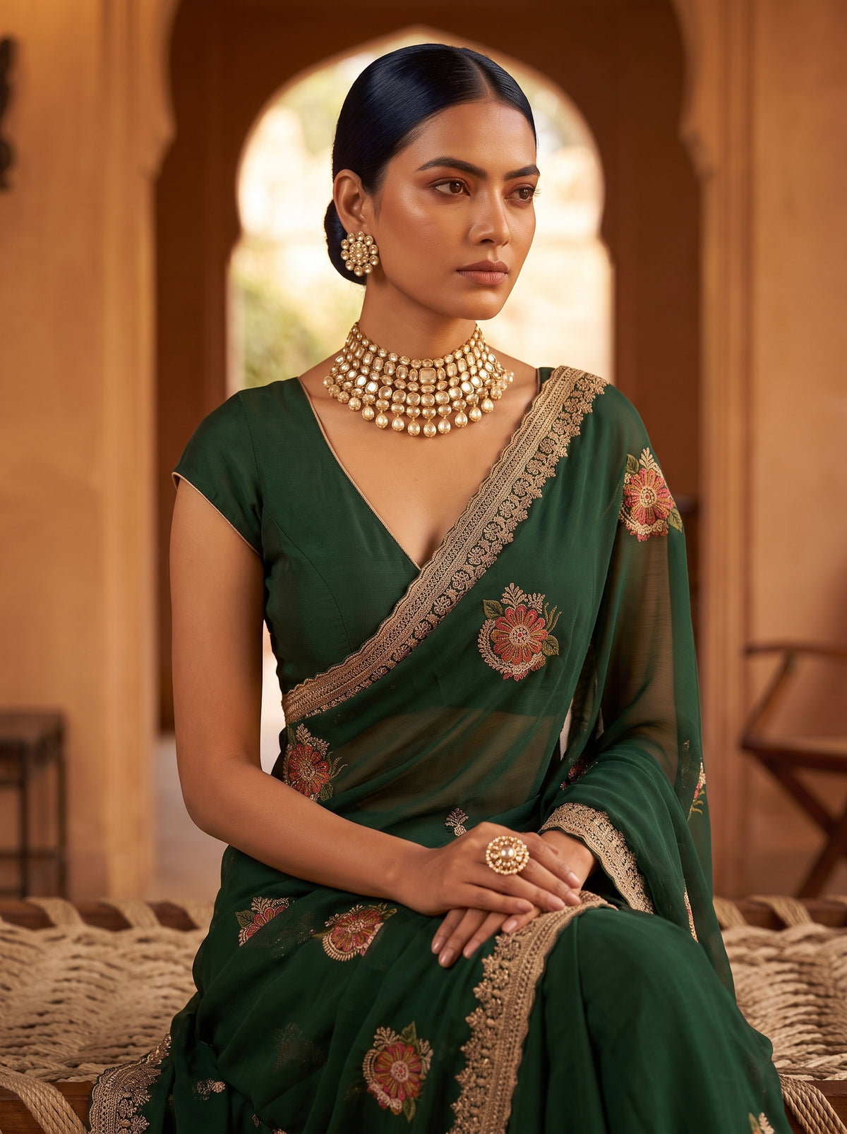 MIMOSA Green Banarasi Saree — pose 10 styling detail