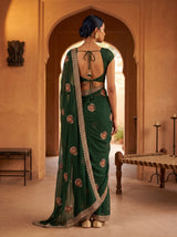 MIMOSA Green Banarasi Chiffon Saree — saree shot