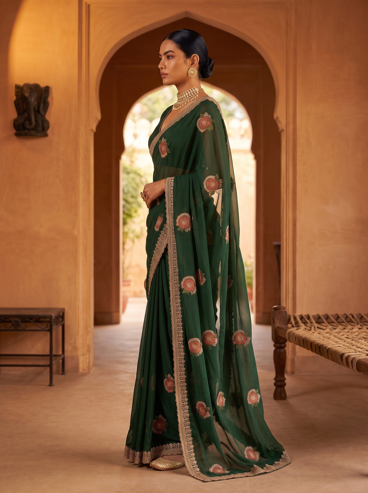 MIMOSA Green Banarasi Saree — pose 3 styling detail