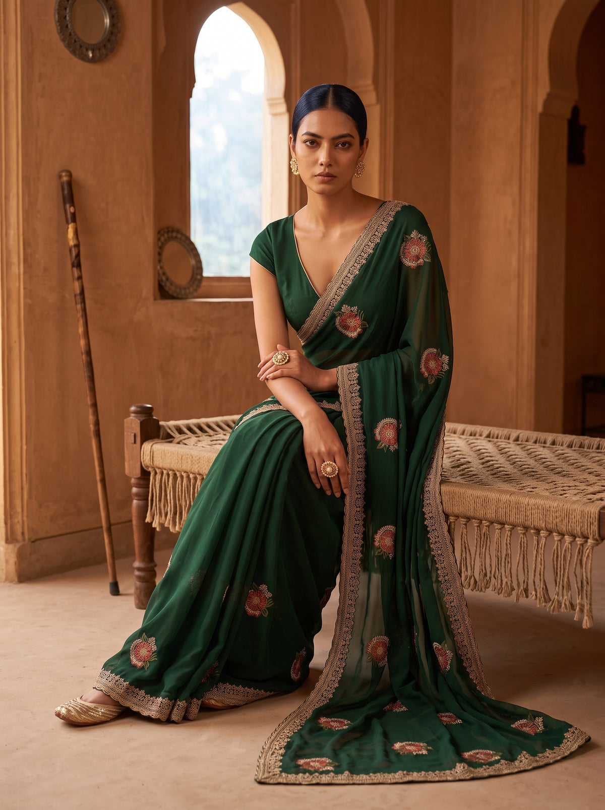 MIMOSA Green Banarasi Saree — pose 8 styling detail