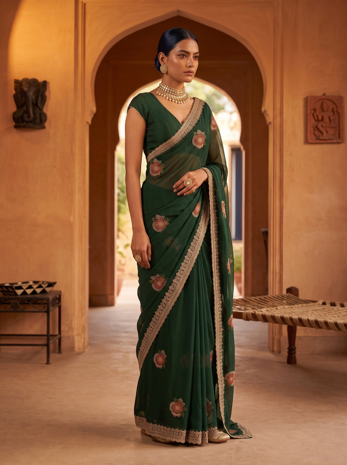MIMOSA Green Banarasi Saree — pose 9 styling detail