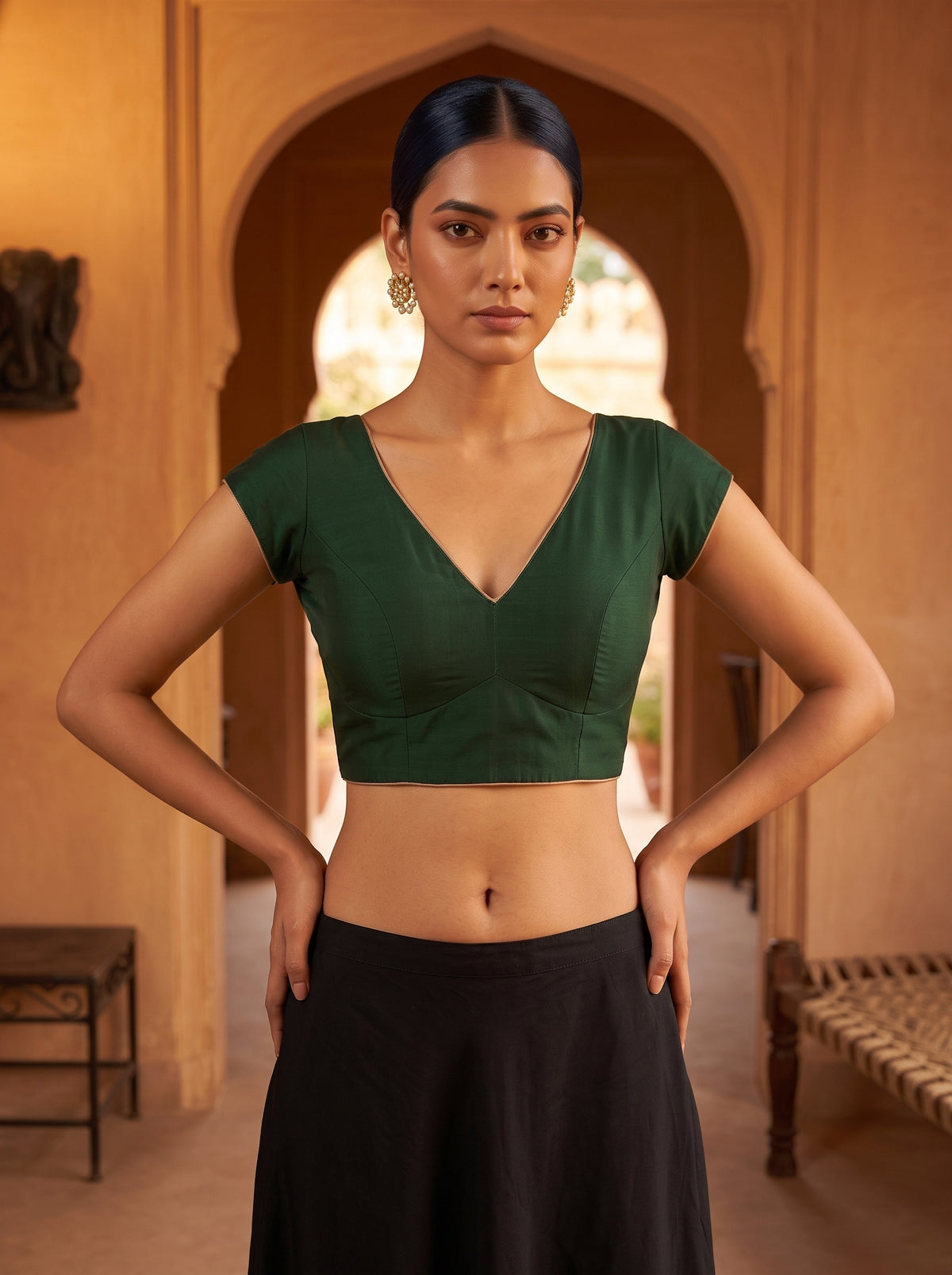 MIMOSA Green Banarasi Saree — blouse close-up