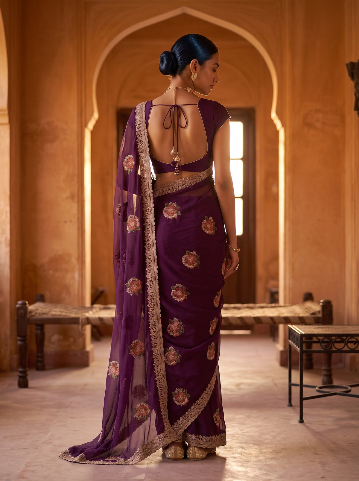 MIMOSA Magenta Banarasi Chiffon Saree — saree shot