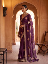 MIMOSA Magenta Banarasi Saree — pose 3 styling detail