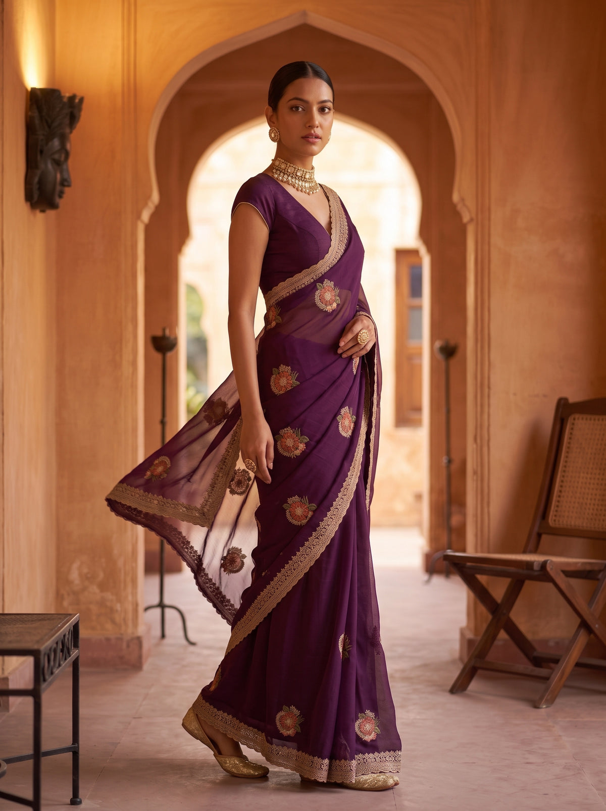 MIMOSA Magenta Banarasi Saree — pose 9 styling detail