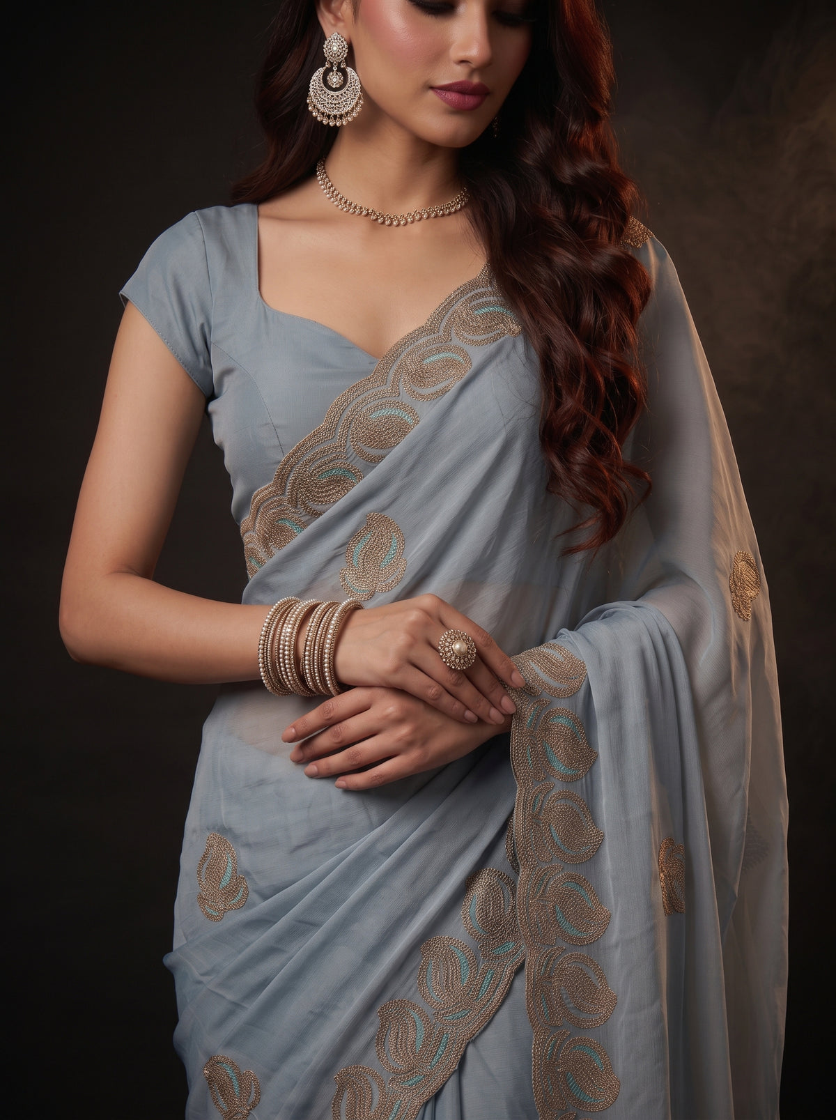 MIMOSA Ananda Banarasi Saree — pose 10 styling detail