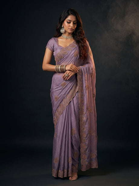 MIMOSA Lavender Banarasi Saree — front view on mannequin