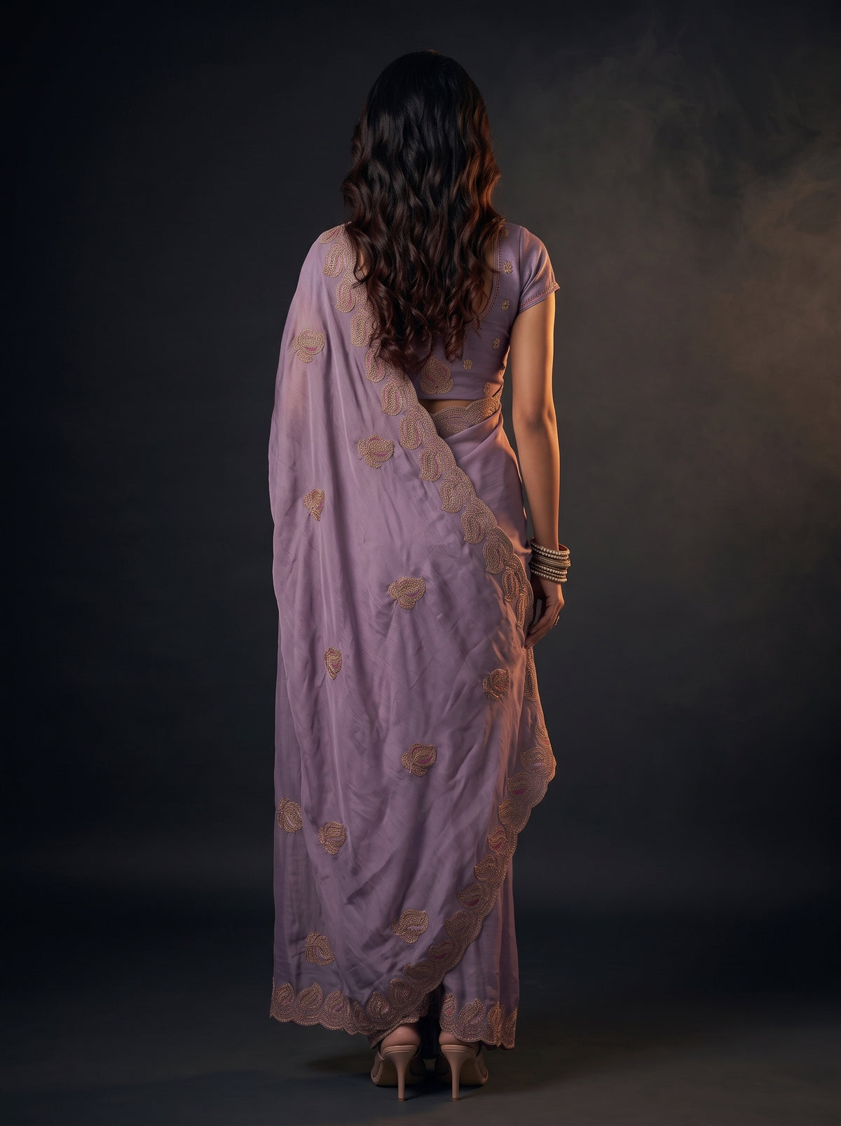 MIMOSA Lavender Banarasi Saree — pose 2 styling detail