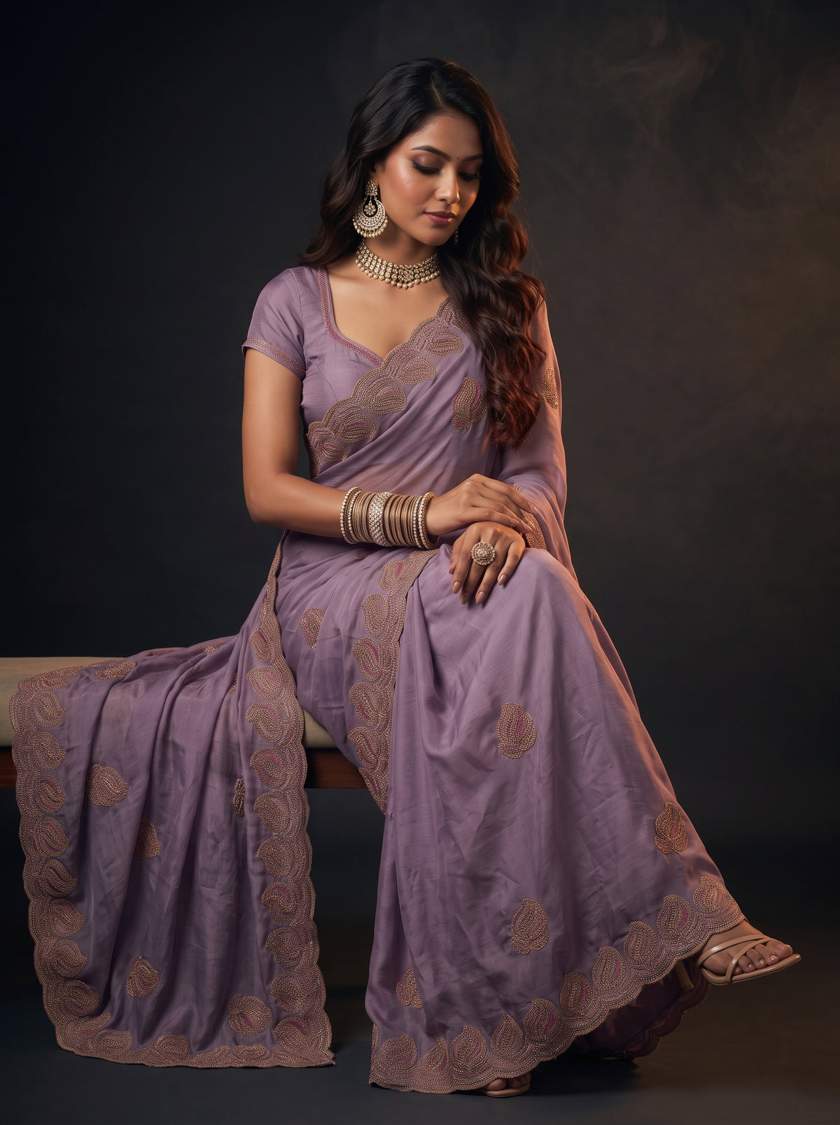 MIMOSA Lavender Banarasi Saree — pose 8 styling detail