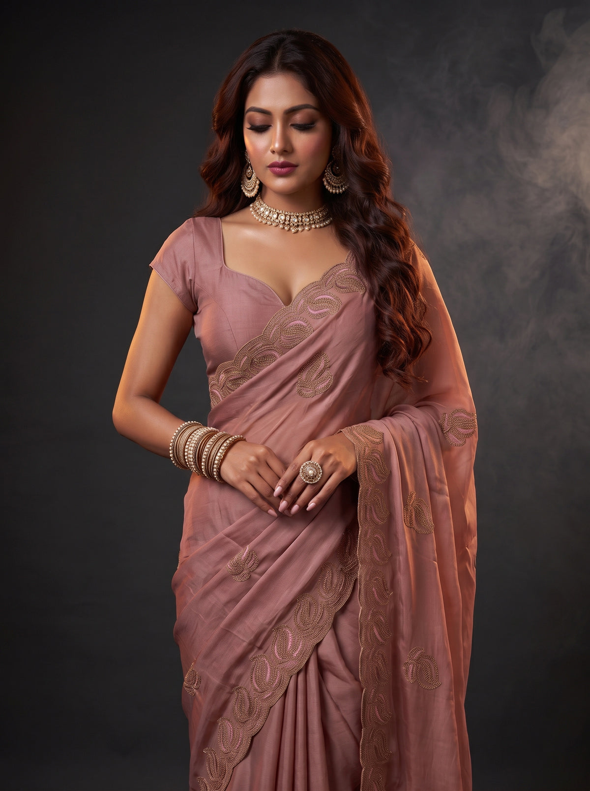 MIMOSA Peach Banarasi Saree — pose 10 styling detail