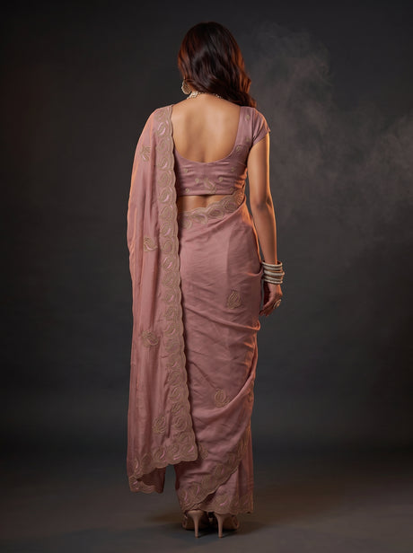 MIMOSA Peach Banarasi Saree — pose 2 styling detail