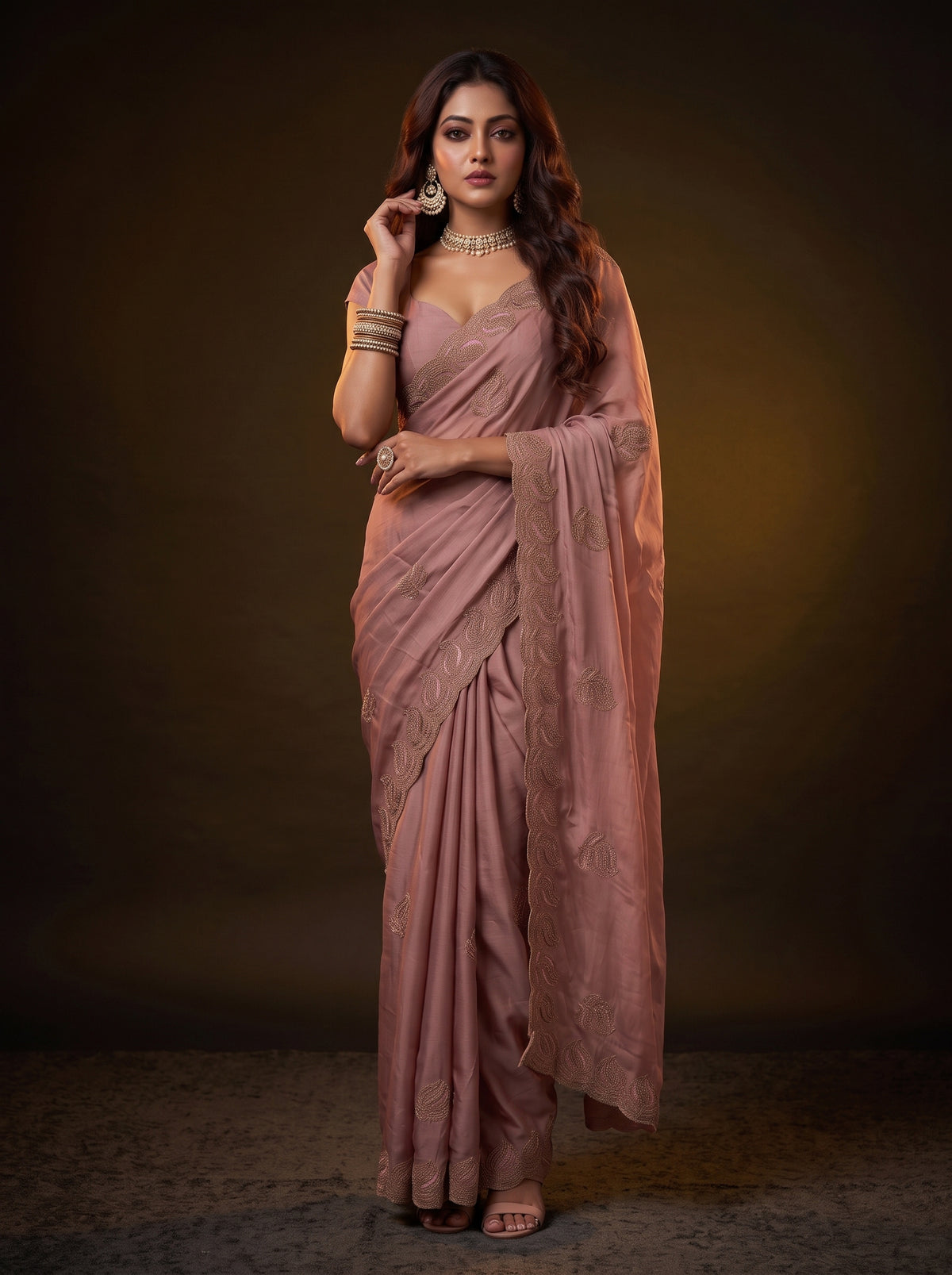 MIMOSA Peach Banarasi Saree — pose 5 styling detail