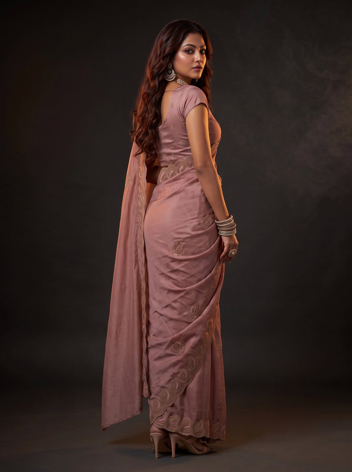 MIMOSA Peach Banarasi Saree — pose 7 styling detail