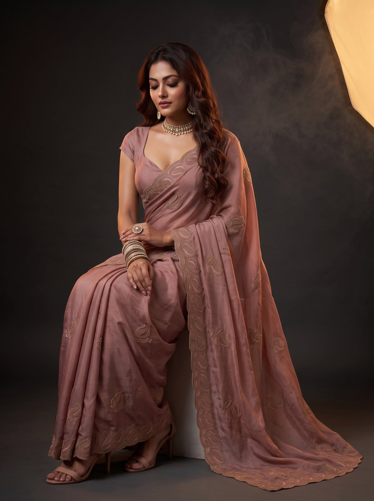 MIMOSA Peach Banarasi Saree — pose 8 styling detail