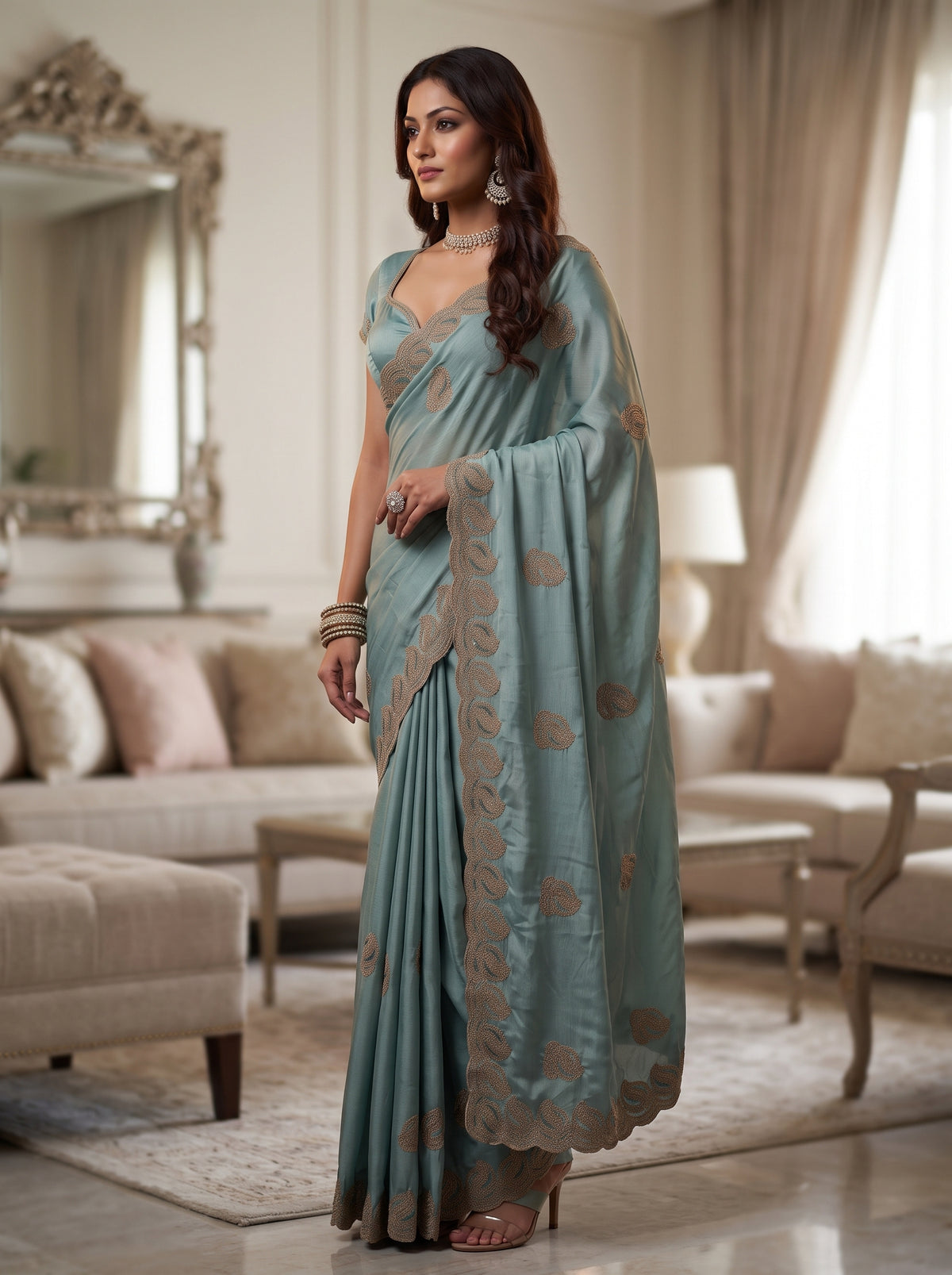 MIMOSA Rama Banarasi Saree — pose 3 styling detail