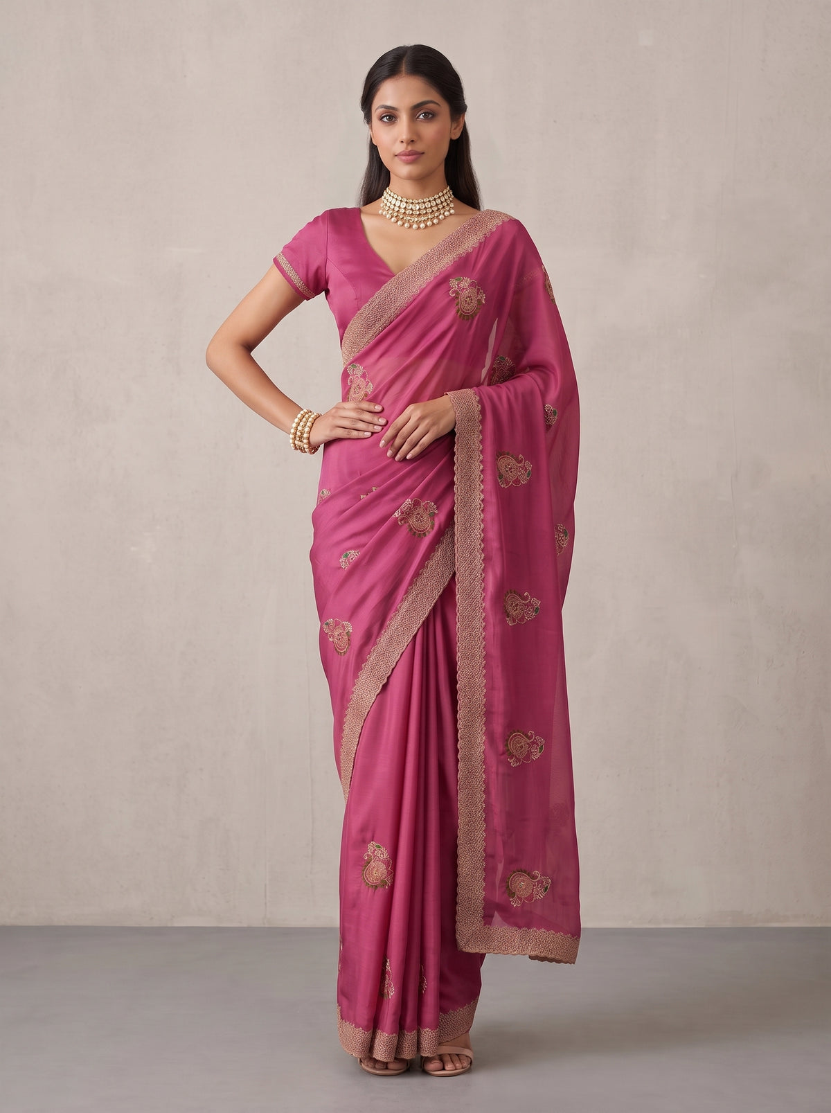 MIMOSA Gajari Banarasi Saree — pose 4 styling detail