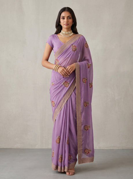 MIMOSA Lavender Banarasi Saree — front view on mannequin