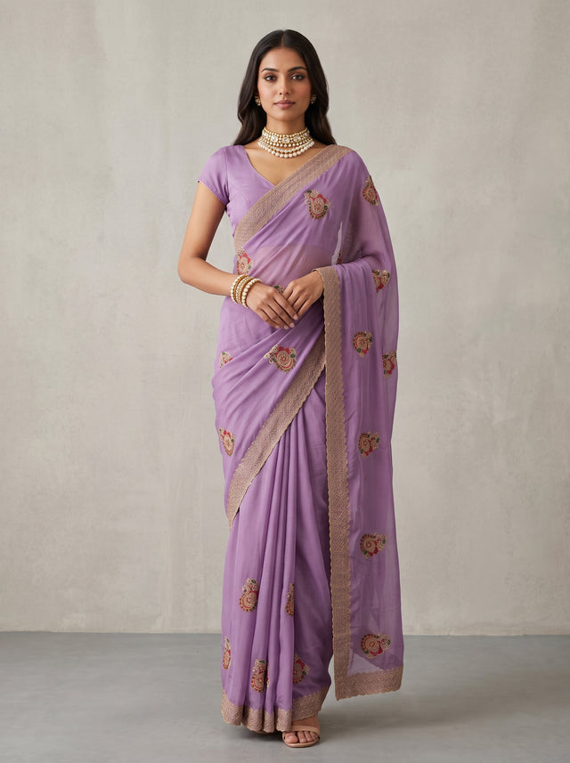 MIMOSA Lavender Banarasi Saree — front view on mannequin
