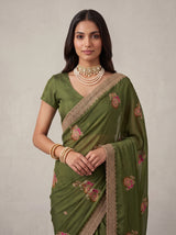 MIMOSA Olive Banarasi Saree — pose 10 styling detail